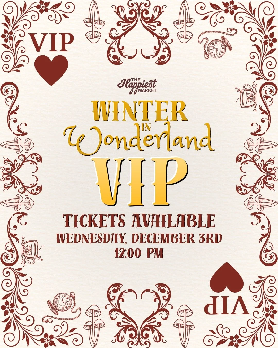 Tick tock, Tick tock.. You don&rsquo;t want to be late for Winter in Wonderland VIP! 🐇

*reposted to include updated correct the time info 😅

Enjoy the last market of the year with two VIP options:
🫖 2-hour experience (1-3pm)
🫖 1-hour experience 