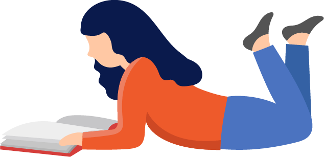 Person sleeping in bed under blue bedding with open book next to them.