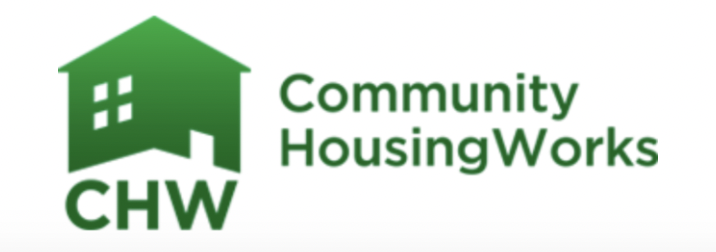 Logo for Community Housing Works featuring a green house icon and the organization’s name.