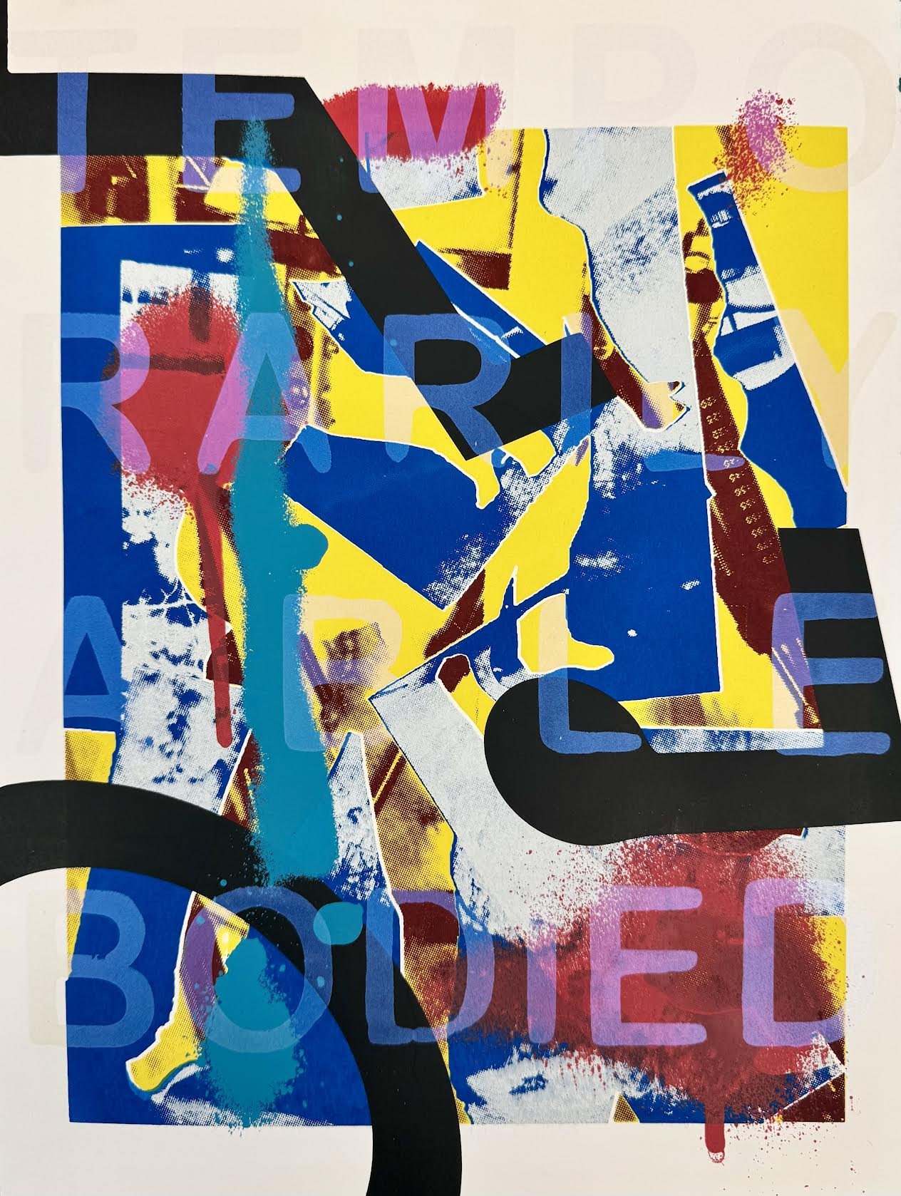 TEMPORARILY ABLE BODIED 
11"x14"
Silkscreen on Paper with Interference Pigments 
Commingle | Fragment Themed Print Exchange