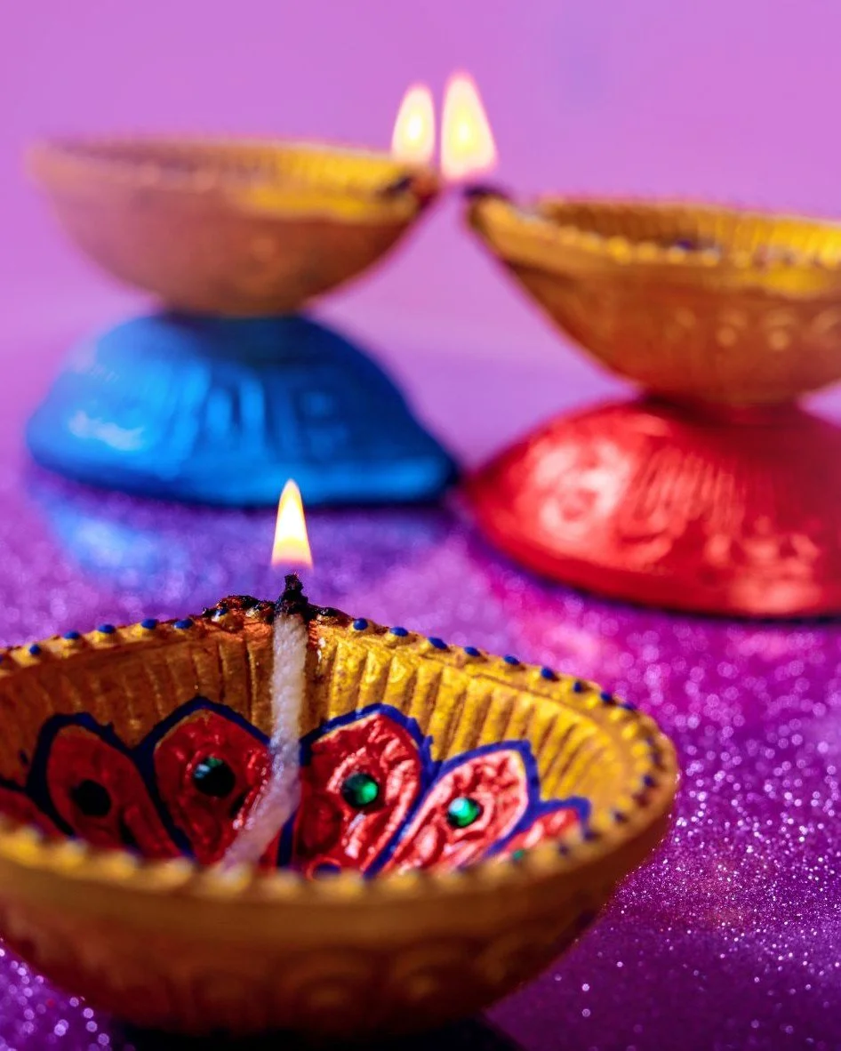 Happy Diwali 🕯️⁠
⁠
Allsorts of love and well wishes to anyone in our lovely community celebrating the festival of light 💜⁠
⁠
#Diwali #Allsorts #LGBT #Sussex⁠
⁠
Image Description:⁠
A photo of three lit, colourful diya (small, tear-shaped candles) si