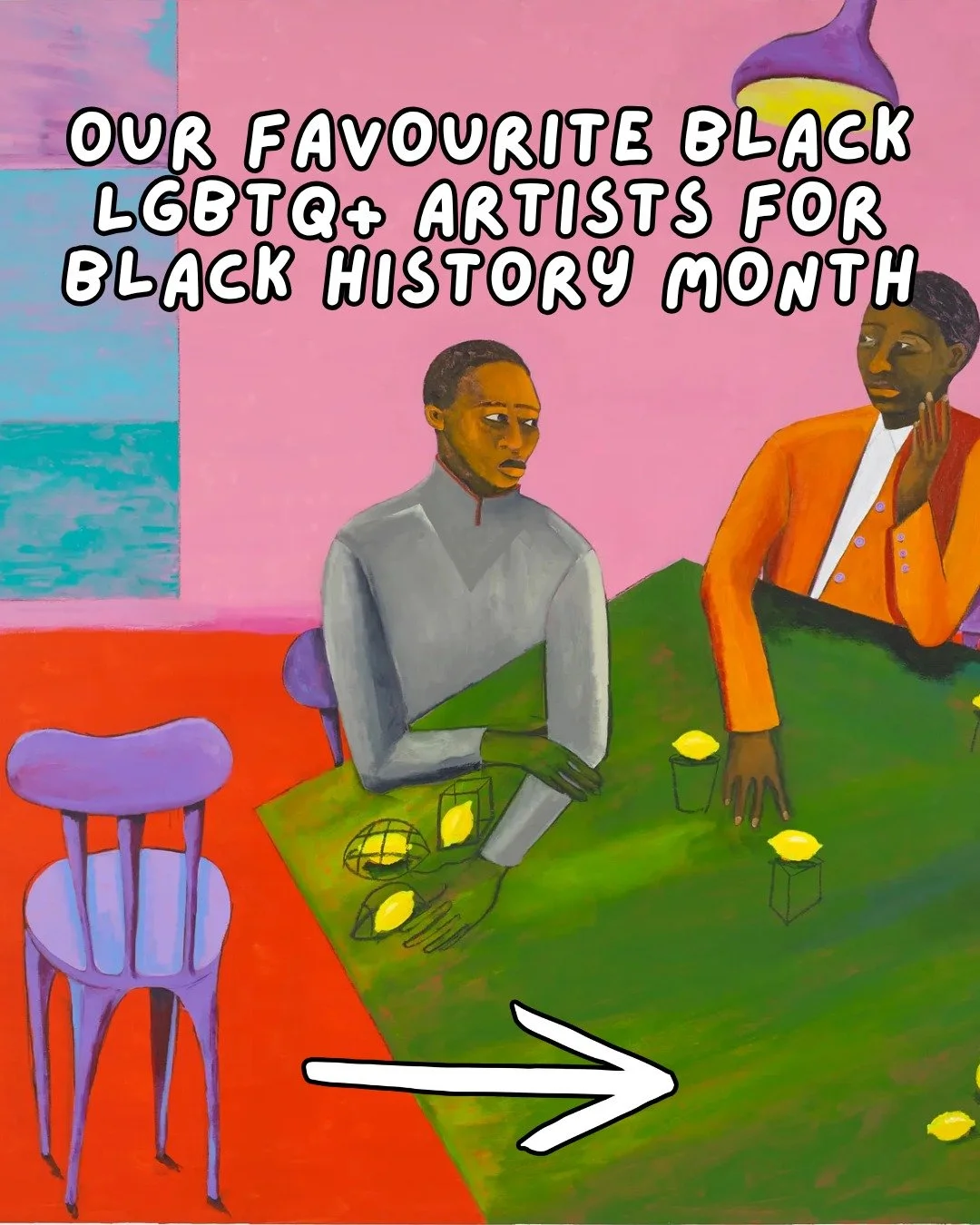 It&rsquo;s Black History Month and it's International Artists Day 🎨

Here are some favourite Black LGBTQ+ artists from Allsorts Staff

Did we miss your favourite? Comment below 👇

#BlackHistoryMonth

Image description:
1. A vibrant painting by Luba
