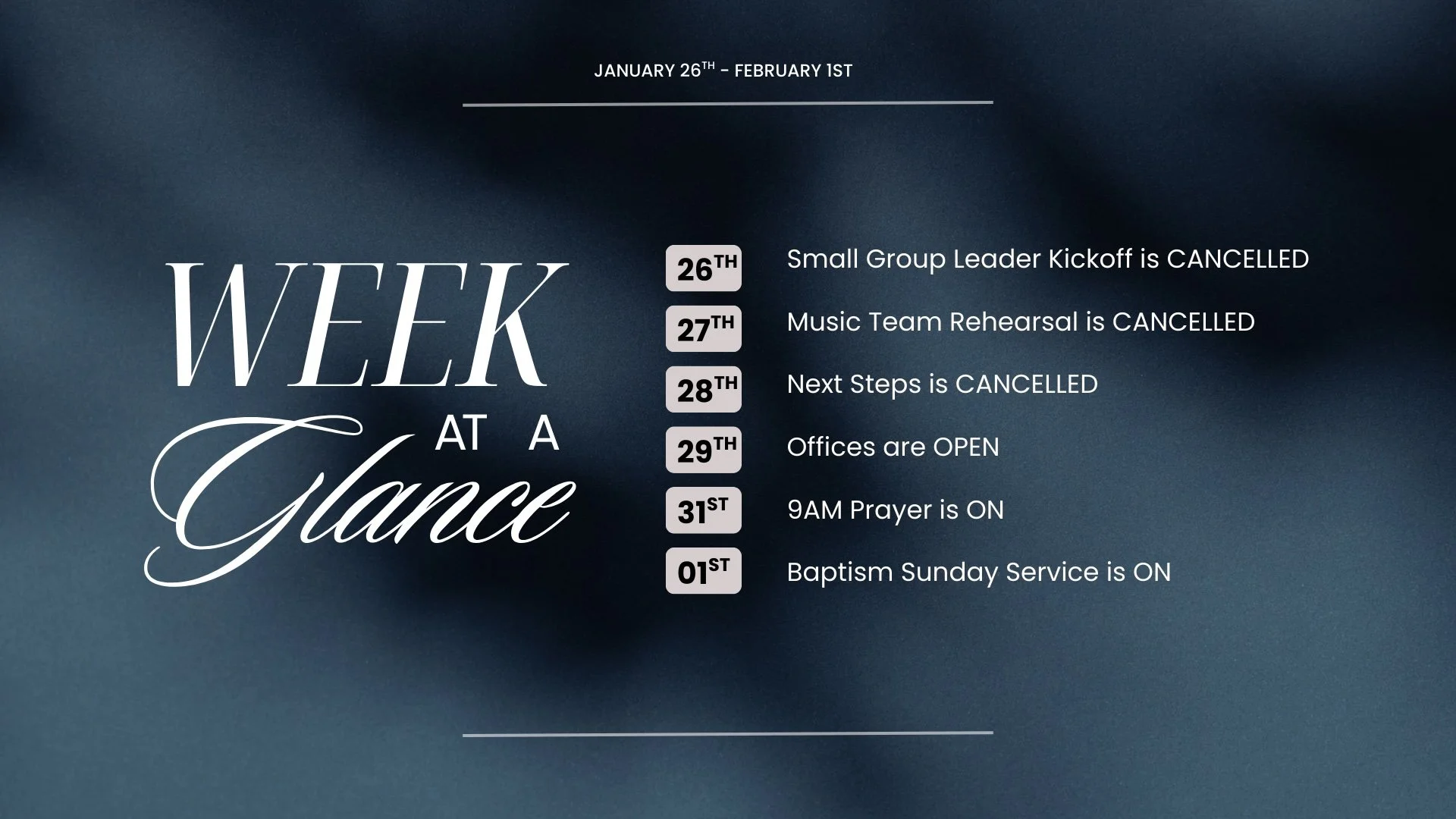 Week at a Glance: Jan 26 - Feb 1