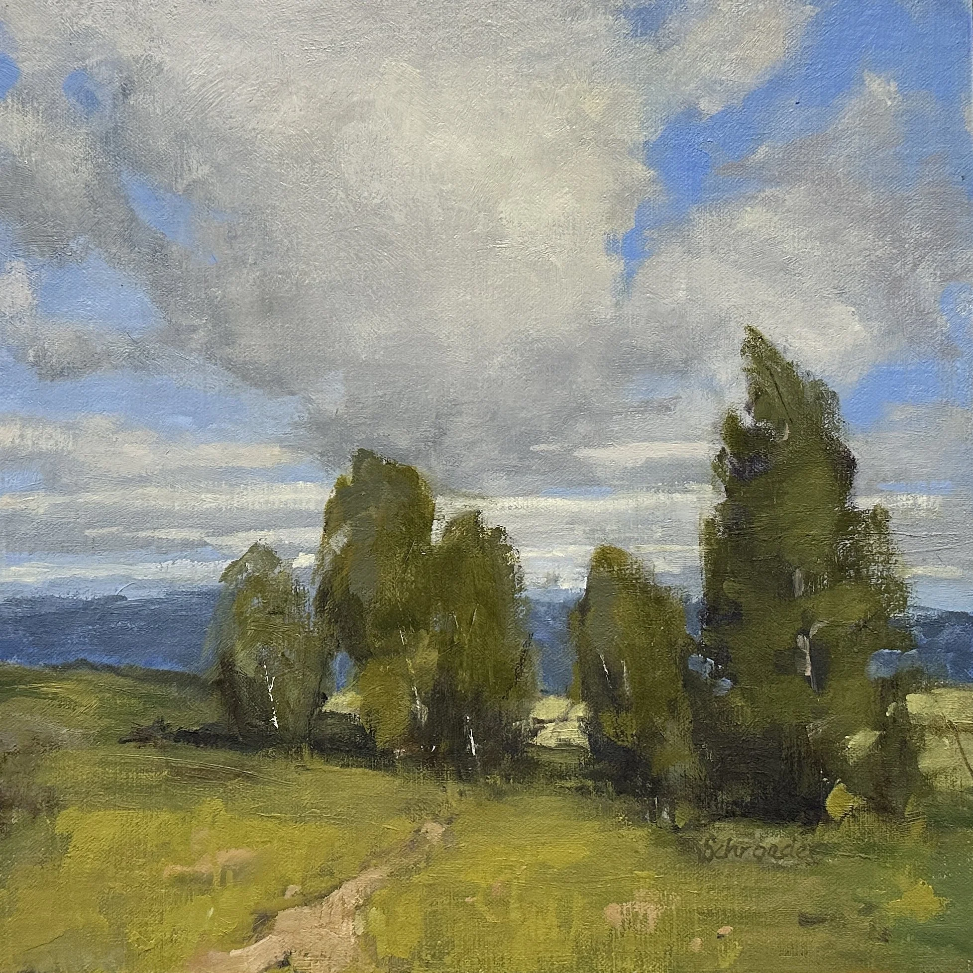 Stef Schroeder "The First Greens of Spring" 12"x12" Oil on Linen Board $500
