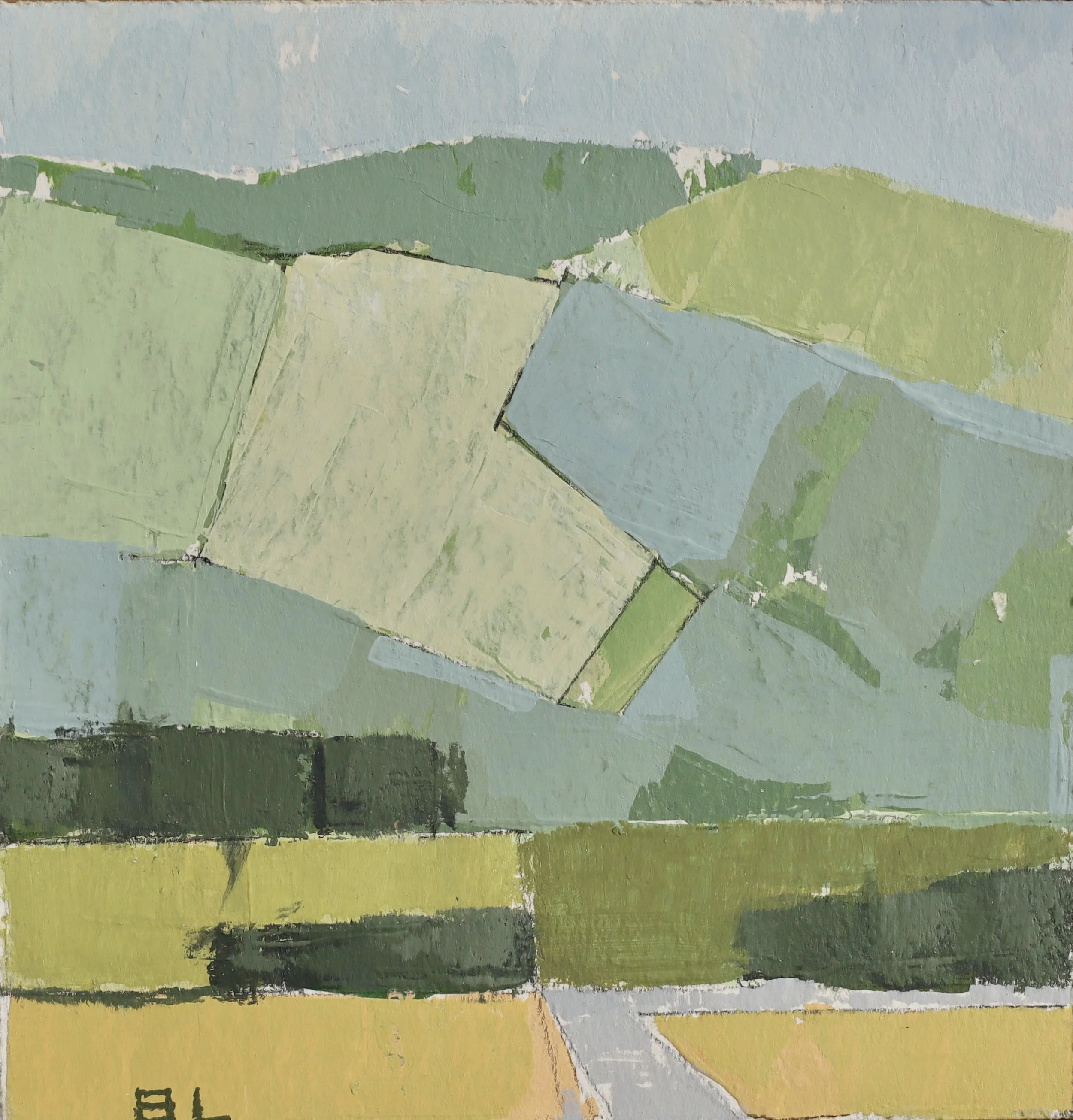 Blake Luther "Patchwork" guache on board, 7"x7"