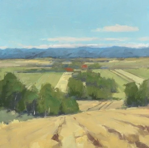 Stef Schroeder "Quilted Fields" oil on linen panel, 12"x12"