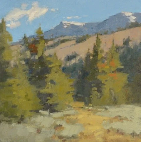 Stef Schroeder "Last Hike of the Season" oil on linen panel, 12"x12"