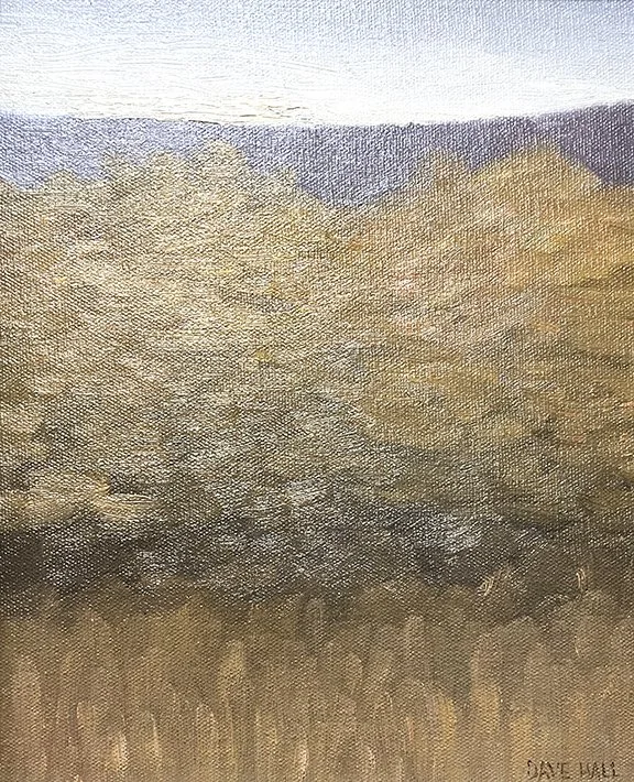 Dave Hall, "Fall Along the Creek" oil on board, 9"x11" 