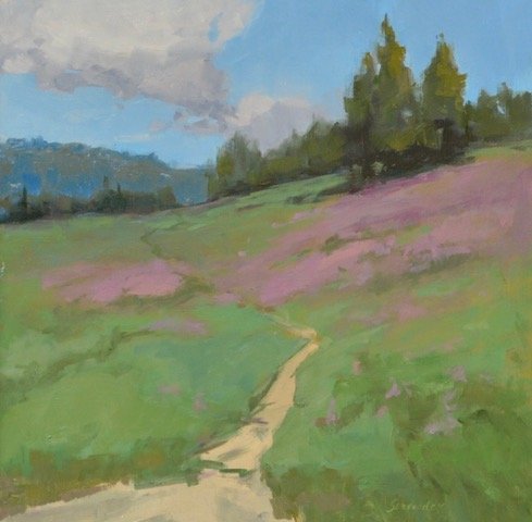 Stef Schroeder "Targhee Fireweed" oil on linen panel, 12"x12"