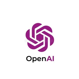OpenAI logo with a purple geometric symbol above the words "OpenAI" in black and purple text.