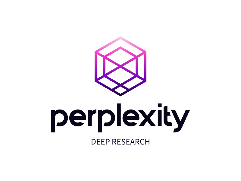 Perplexity logo featuring a purple and pink geometric cube above the words 'perplexity' and 'Deep Research' in black text.