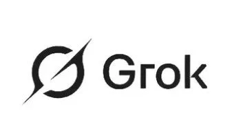 Grok logo featuring a stylized leaf and the word 'Grok' in black font.