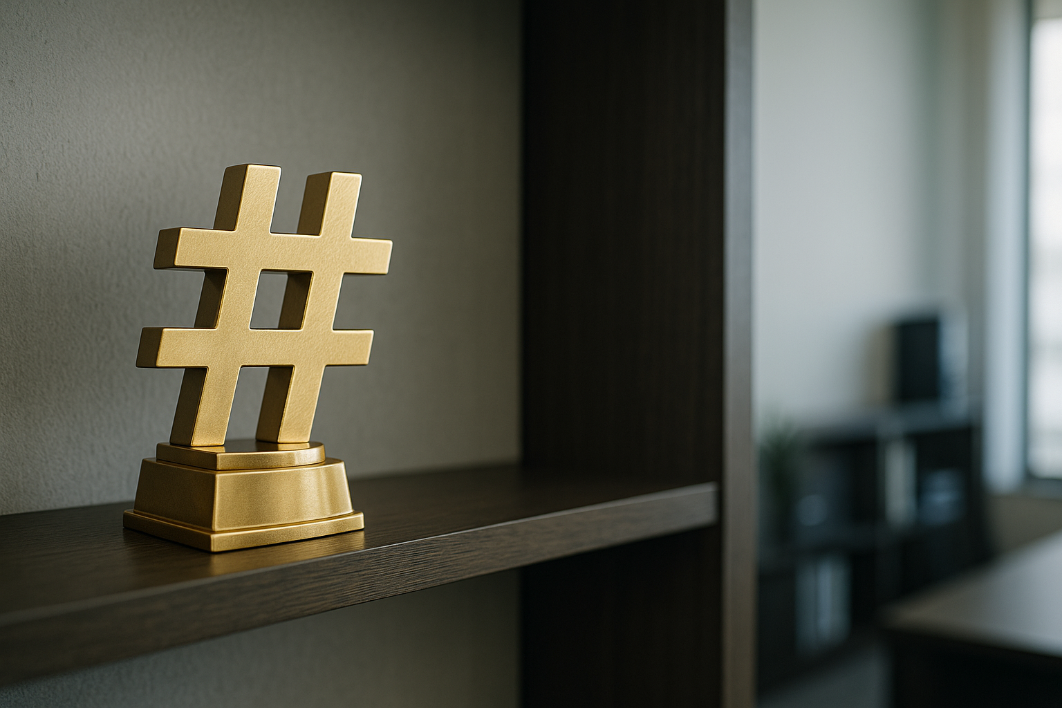 Gold hashtag-shaped Hashie Awards trophy