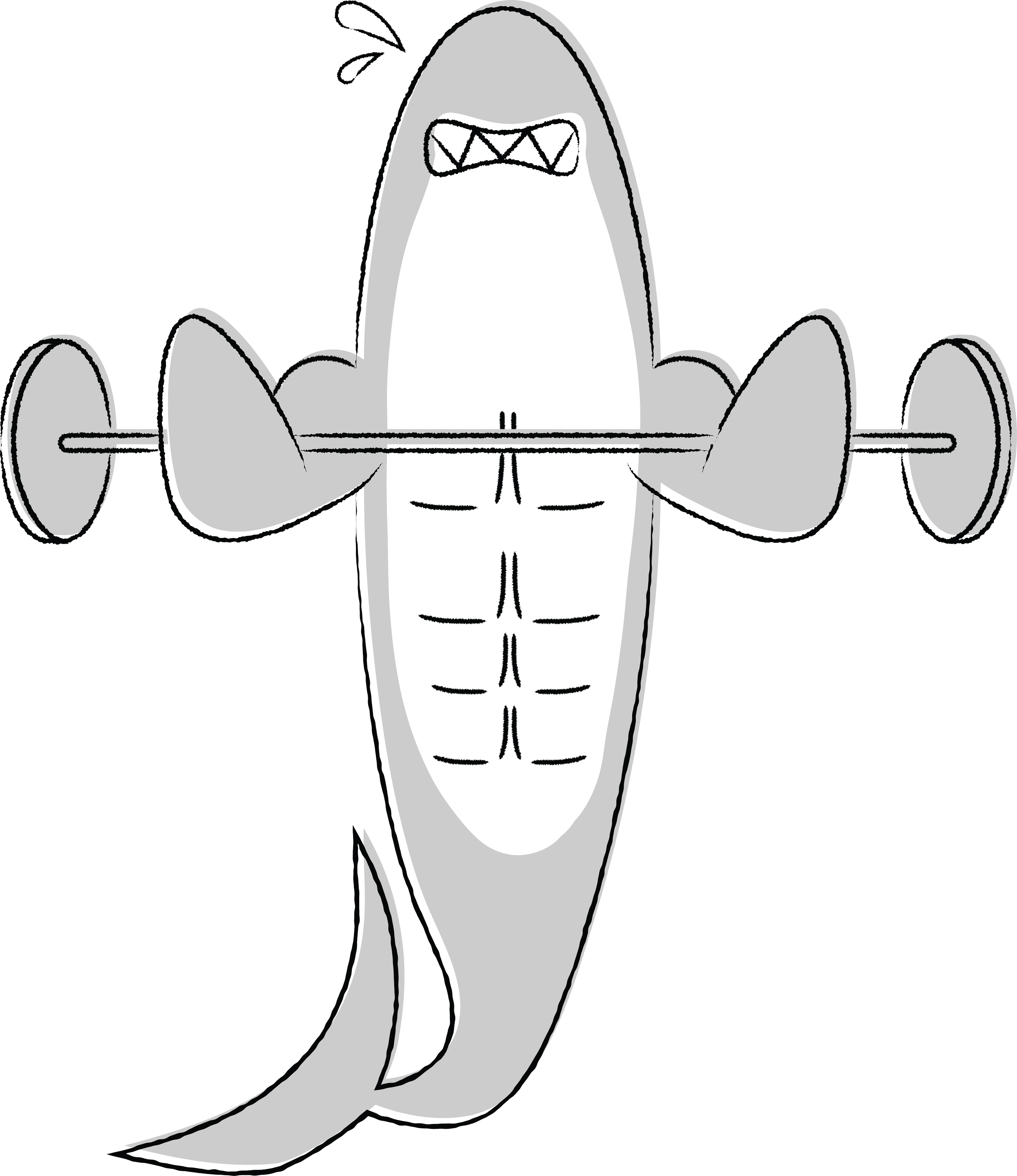 Be A Shark Illustration — Buff Shark
Cartoonish shark with exaggerated muscles, lifting a large barbell with a couple of sweat drops