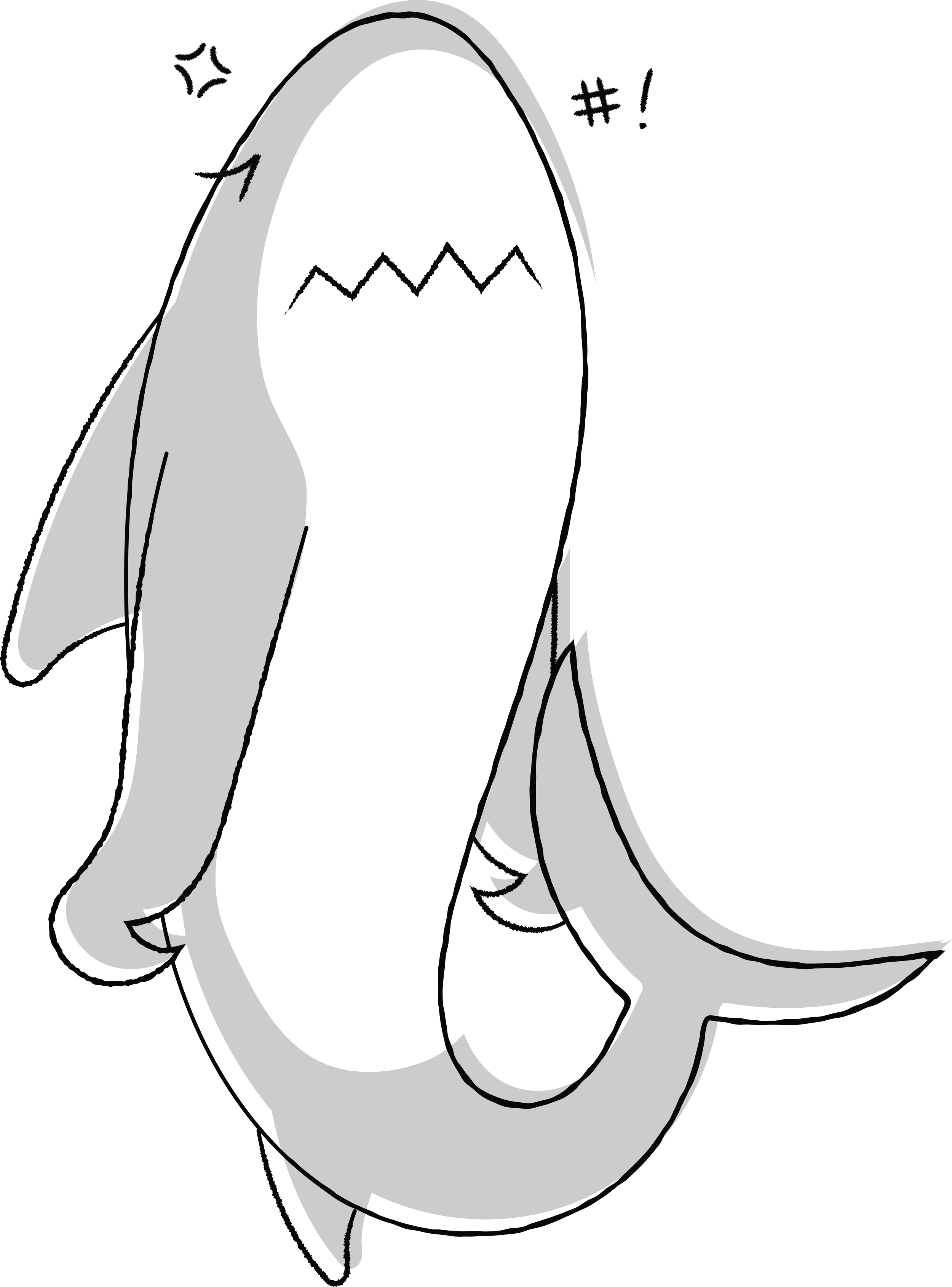 Be A Shark Illustration — Angry Shark
Cartoonish shark grimacing with its tail raised, fins balled like fists, eyes scrunched shut, and tick marks expressing frustration