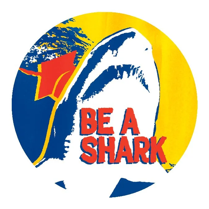 Be A Shark Sticker — featuring shark with grad cap from the cover and the book title