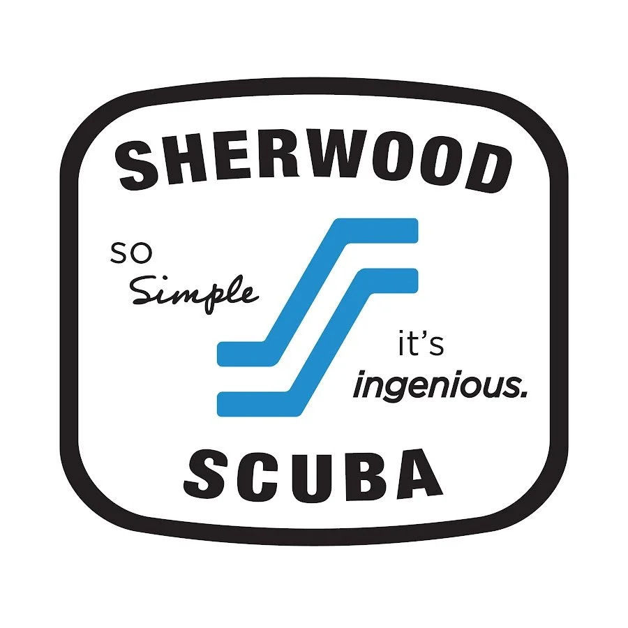 Logo for Sherwood Scuba featuring the tagline 'so simple, it's ingenious' with a stylized blue 'S' symbol.