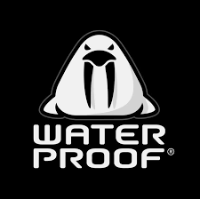 Logo of a ghost wearing a hood with the text 'WATER PROOF' below it
