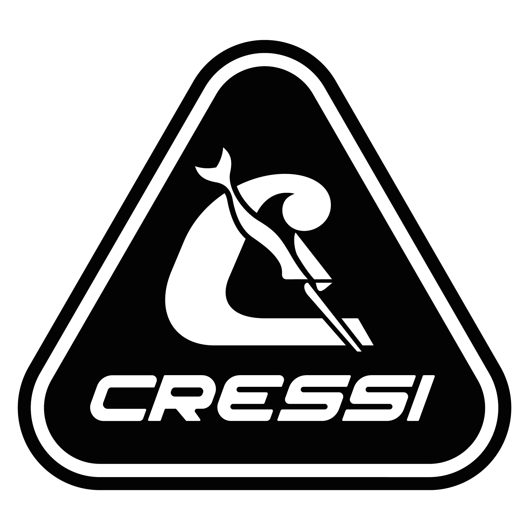 Black and white CRESSI scuba diving equipment logo with a diver illustration and the word 'CRESSI'.
