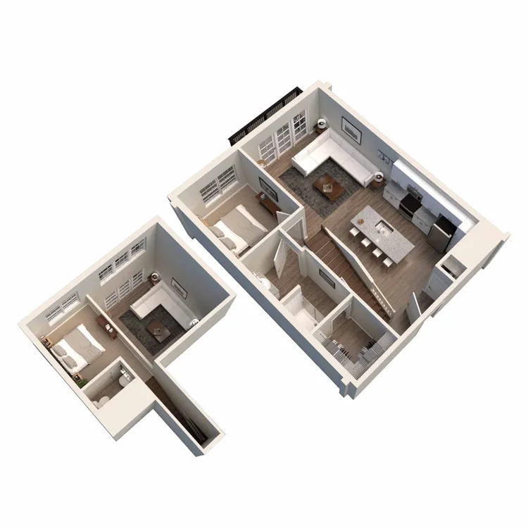 Kendall Park one-bedroom loft floor plan, 1,005 square feet, 1 bed 1.5 bath, Phase 2 in Columbus, OH