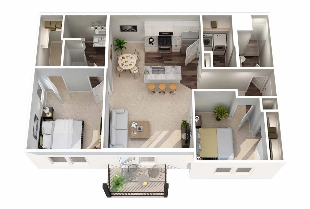 Kendall Park 2x2 Phase 1 floor plan, 1,053 square feet, 2 bed 2 bath with private balcony in Columbus, OH