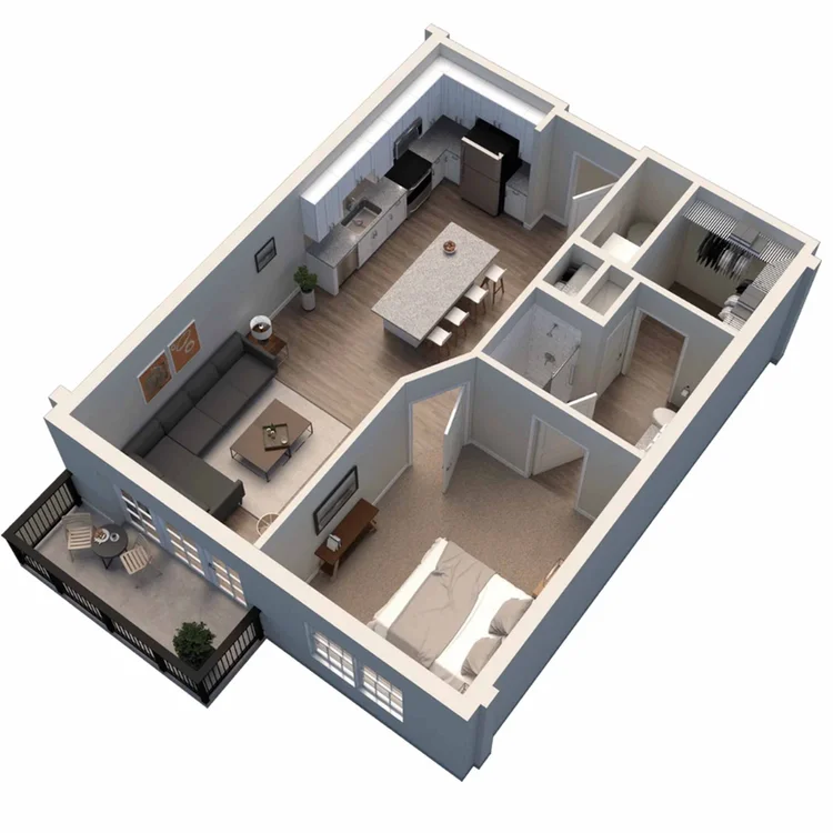 Kendall Park one-bedroom floor plan, 800 square feet, 1 bed 1 bath with balcony, Phase 2 in Columbus, OH