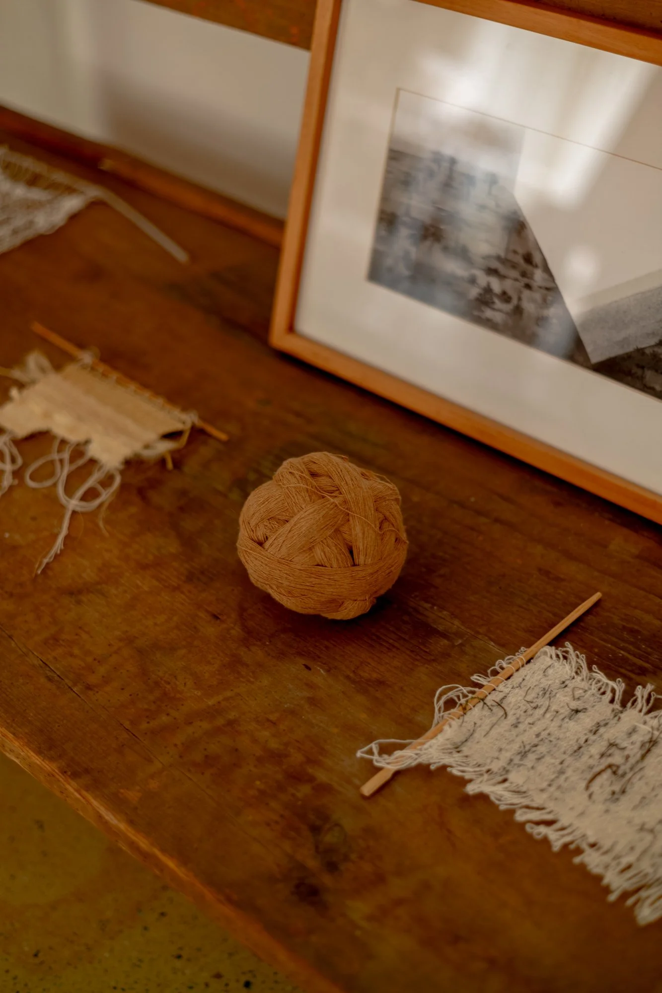 textile artist based in oaxcaca christina hattler's studio hand spun coyuchi native cotton yarn 