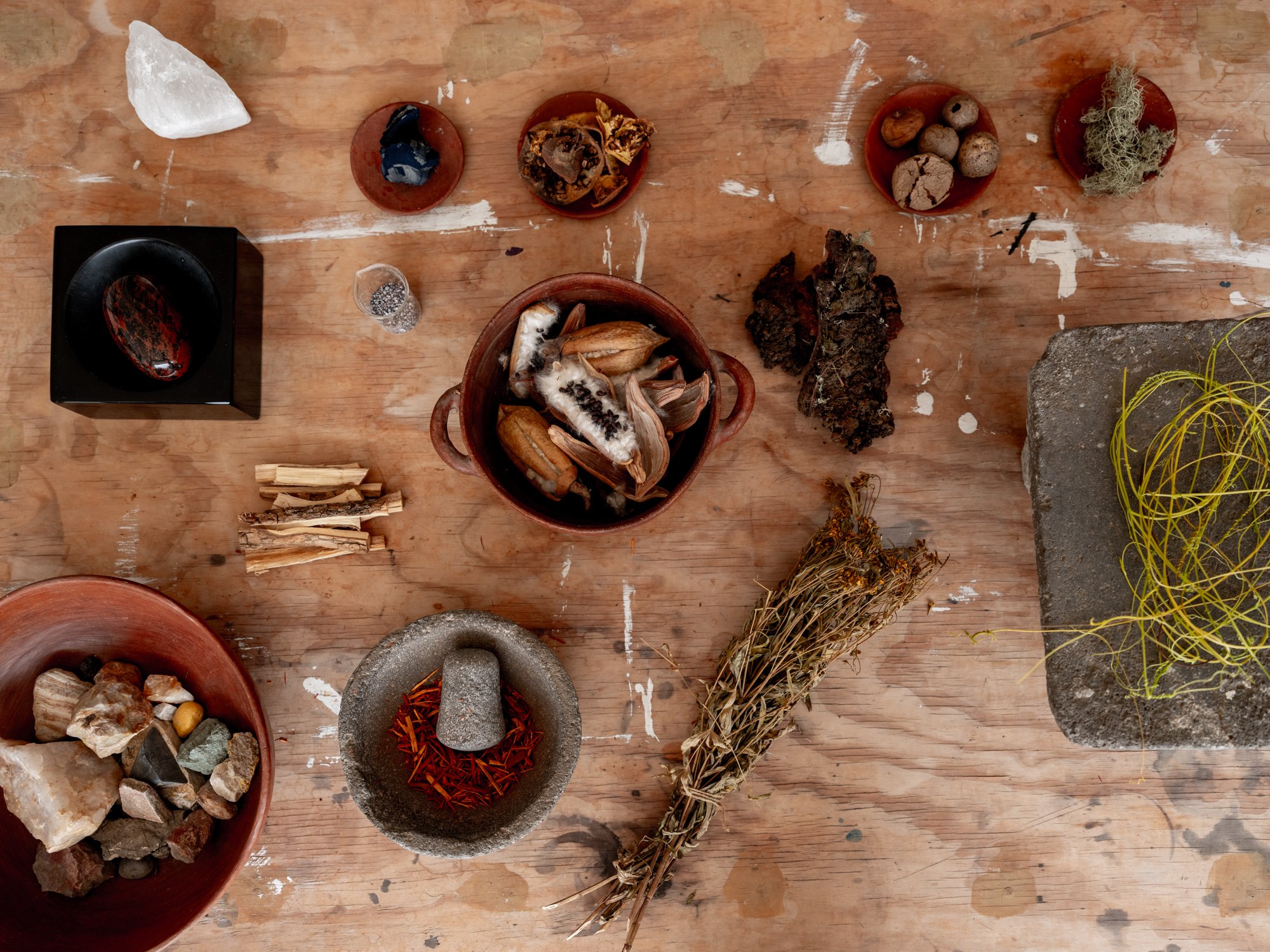 Natural dyes used by textile artist christina hattler in her studio in oaxaca mexico 