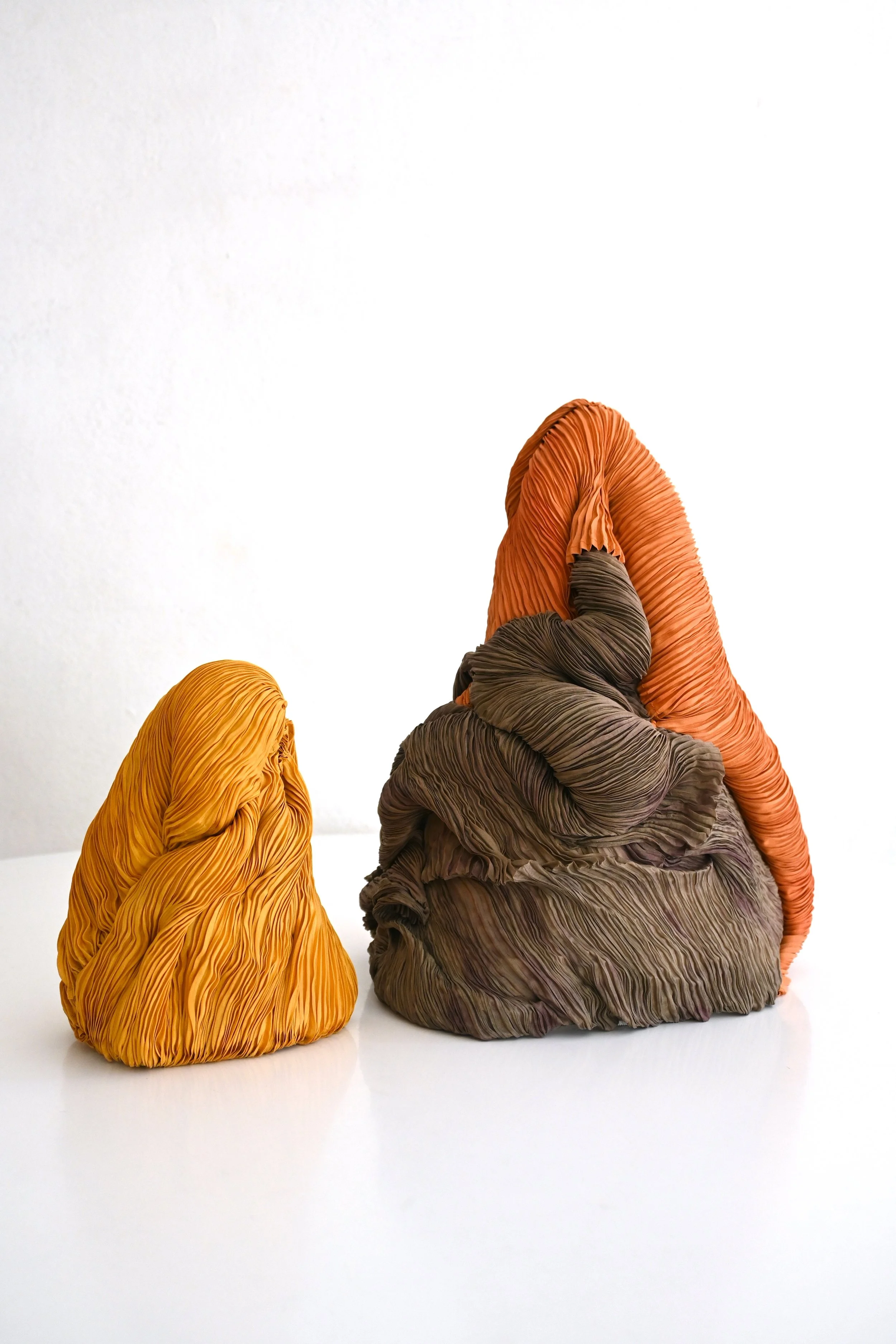 Mother Mountain, Axis of Two, hand pleated silk with natural dyes