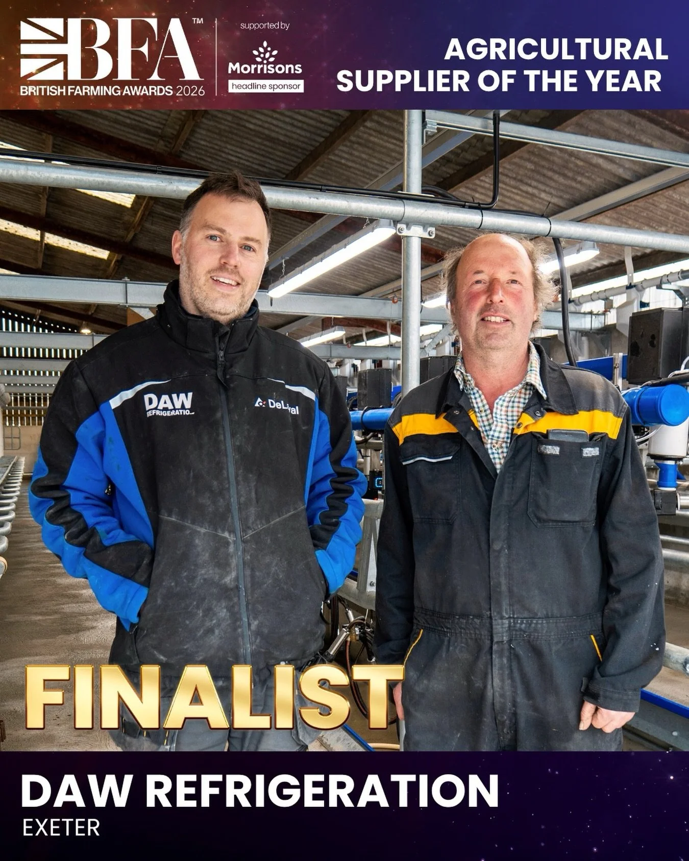COWABUNGA! 

Daw Refrigeration has been announced as a finalist in the prestigious British Farming Awards 2026 - one of just two Devon businesses to make the cut.

We&rsquo;ve been shortlisted for&nbsp;Agricultural Supplier of the Year, recognising o