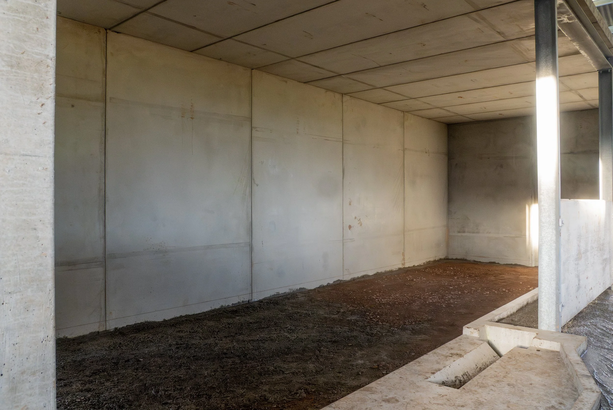 A recently built single robot room ready to house two DeLaval V300 VMS milking robots on a dairy farm in Somerset.