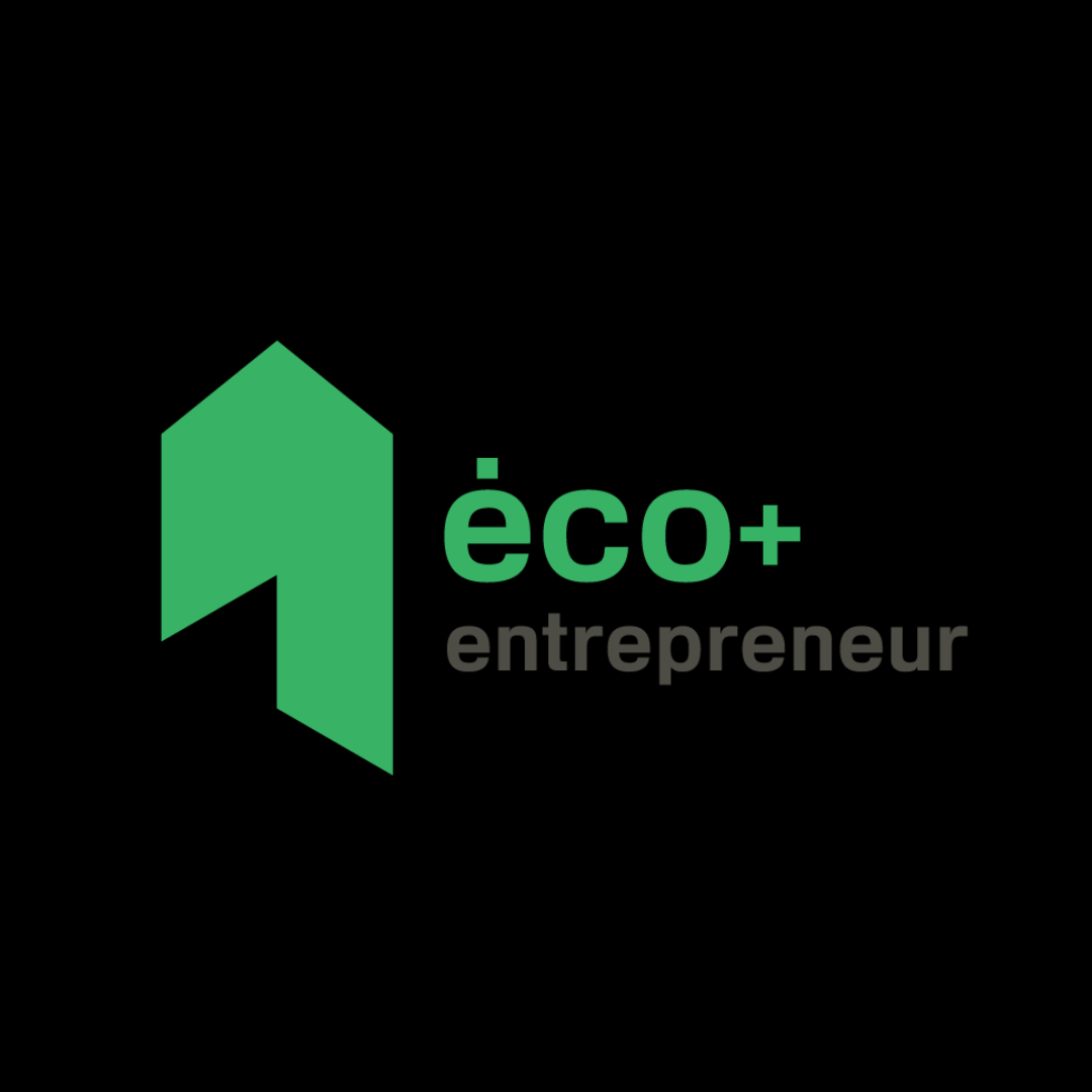 Logo de l'éco+ entrepreneur, comprenant un symbole vert en forme de flèche pointant vers le haut et le texte 'éco+ entrepreneur' à côté.