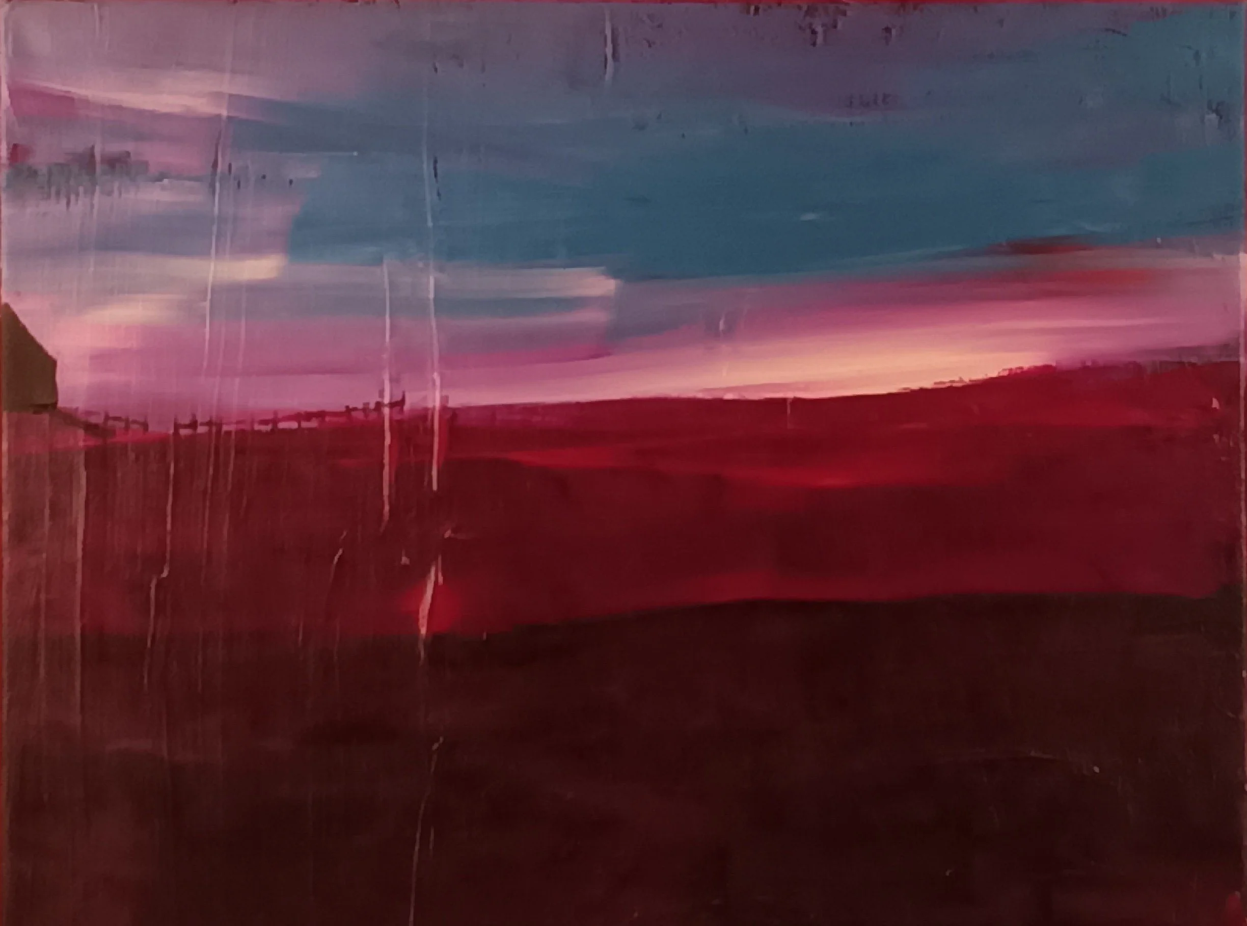 Crimson Prairielands Acrylic Landscape Painting - 12'' x 16''