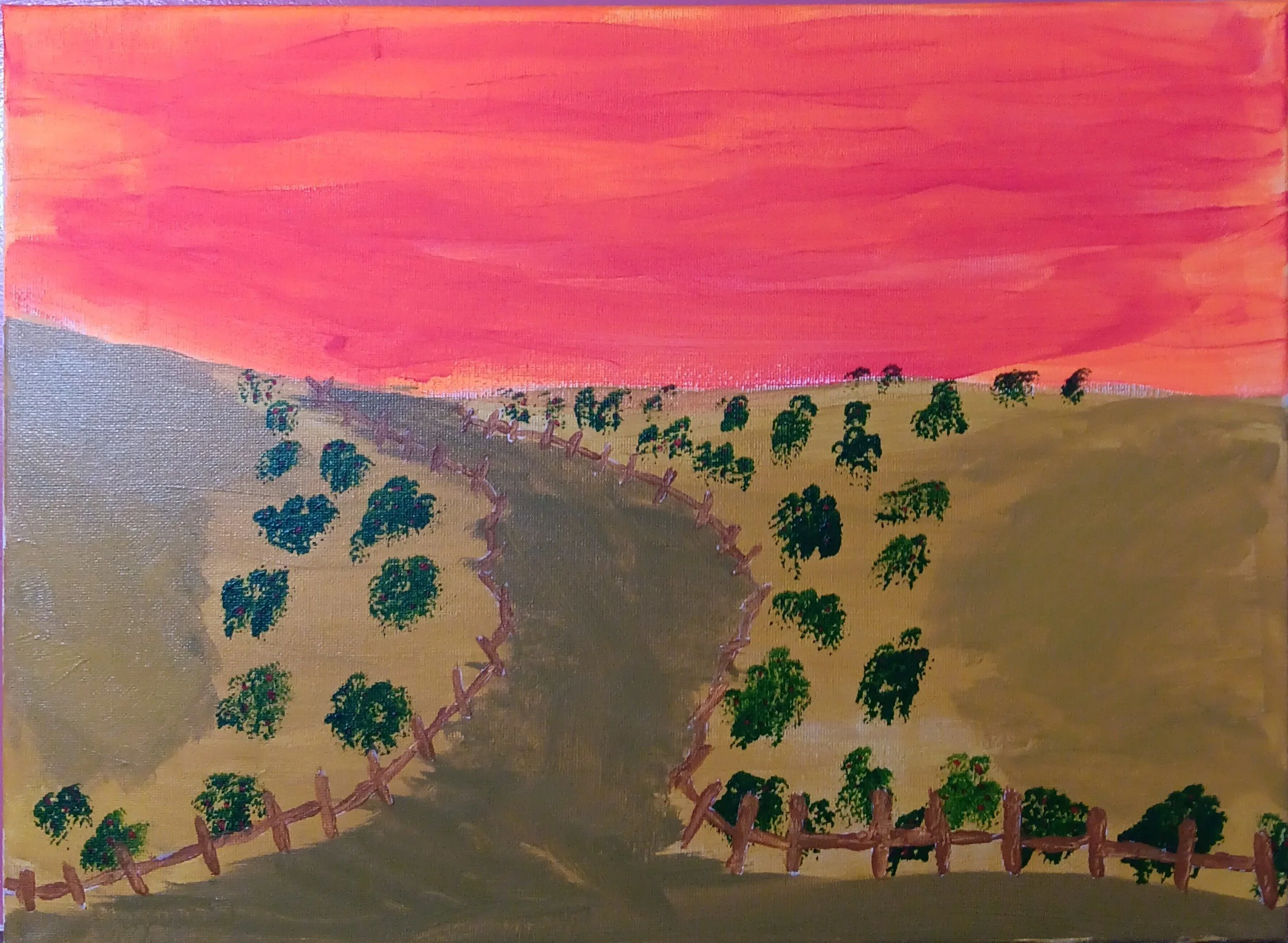 Countryside Serenity Sunset Acrylic Painting