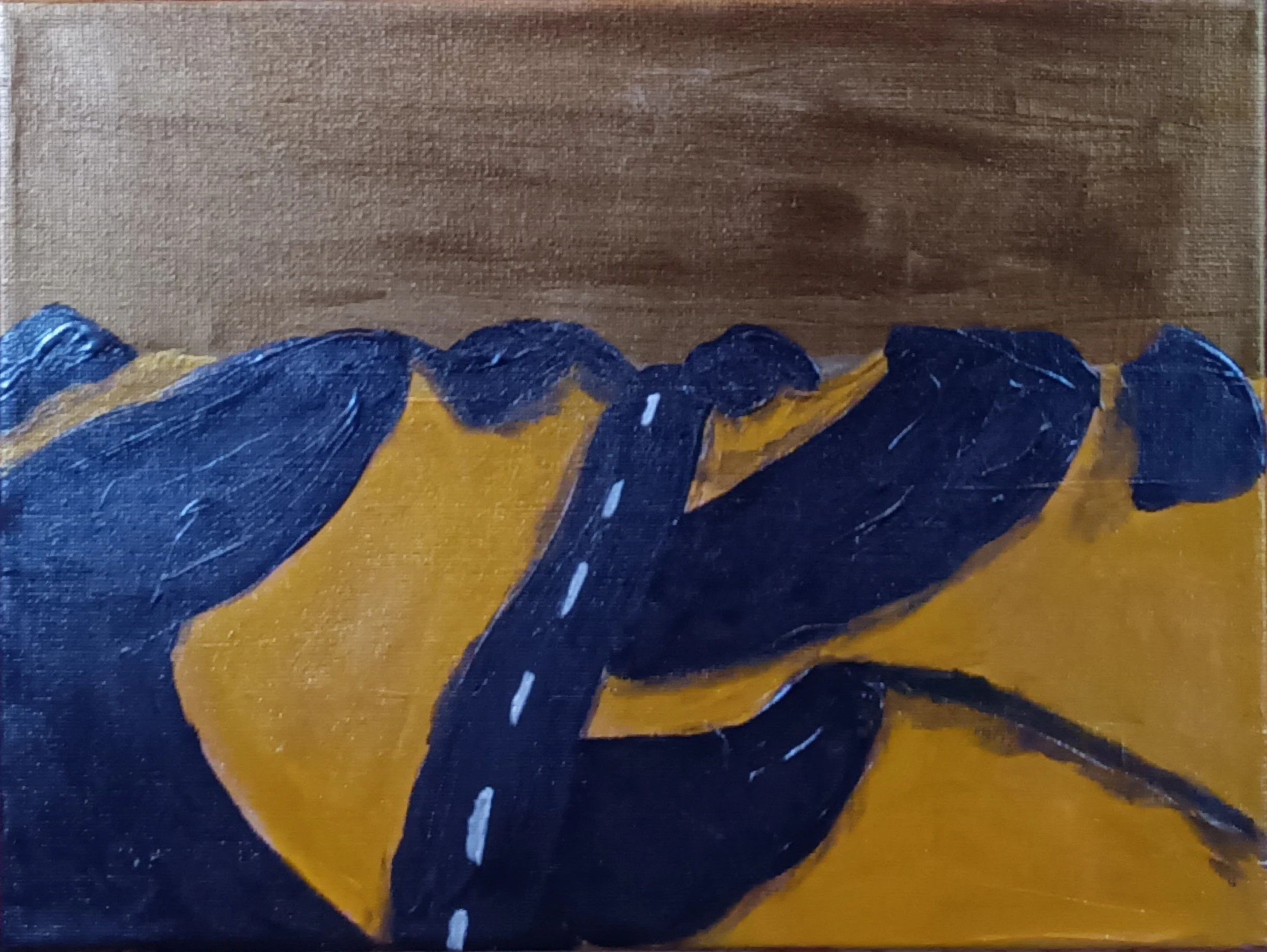 Golden Desert Abstract Landscape Painting - 9'' x 12''