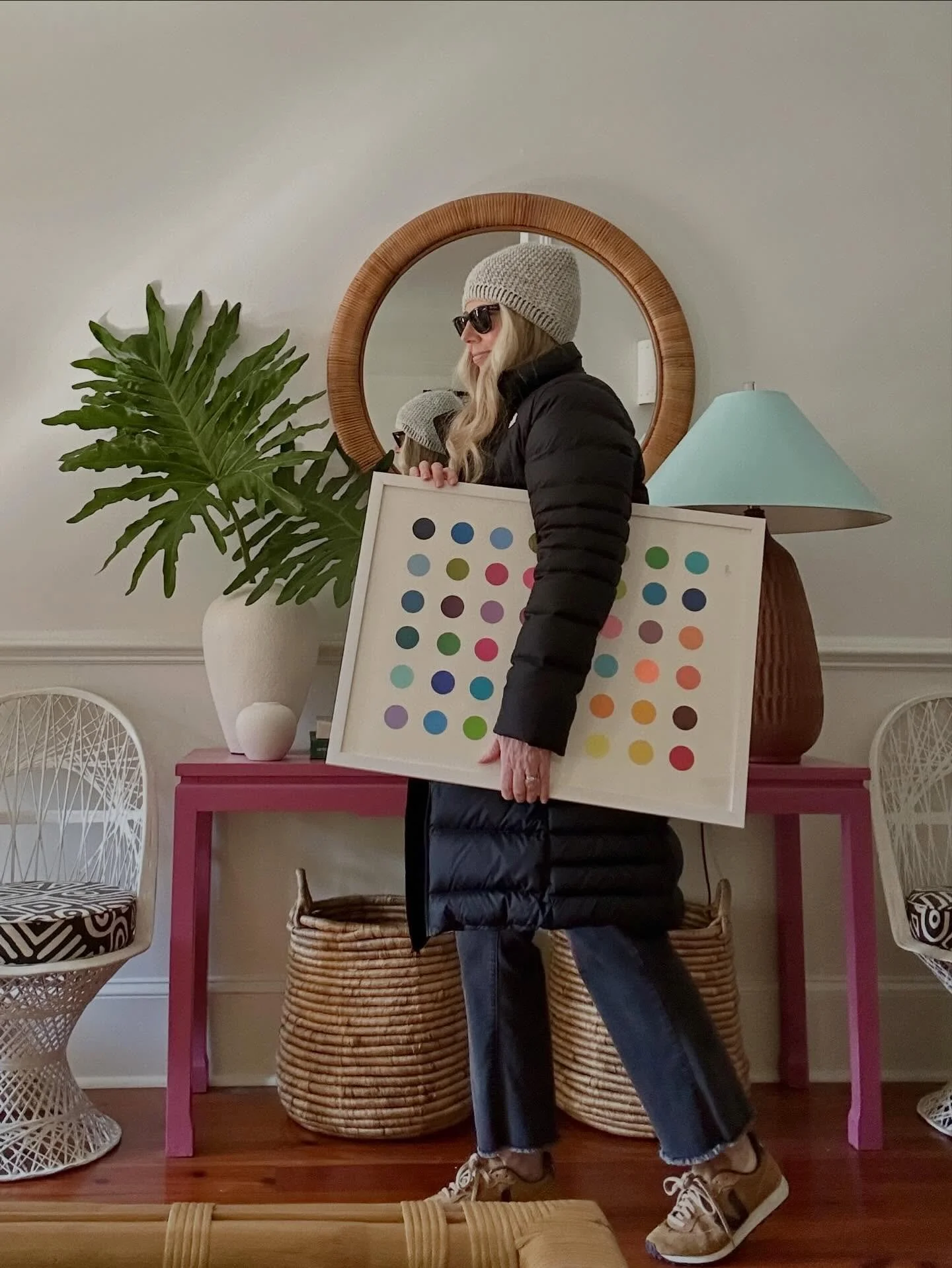 Today on this 467th day of January, after two + weeks with the flu, I left the warm comfort of my home, braving the cold to go out into this crazyass world. 

But it was all worth it! I am honored to donate this bright + happy piece of art for the De