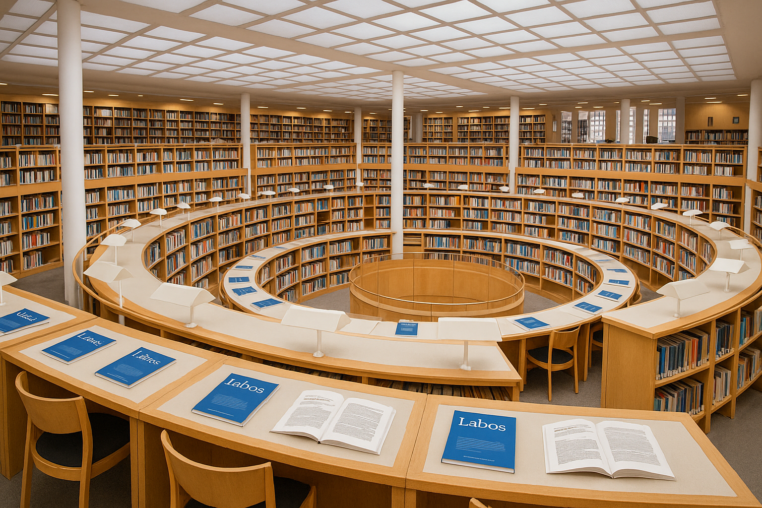 Symbolbild Labos: Zeitschriften liegen aufgeschlagen in einer Madrider Bibliothek (KI-generiert)