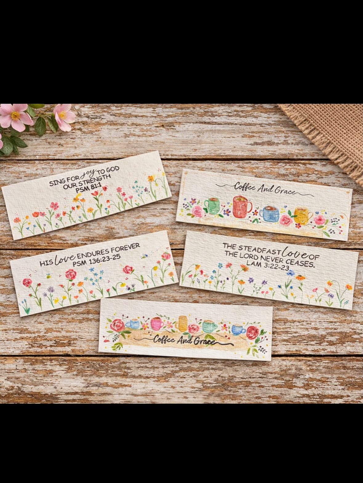 Each bookmark is painted by hand, inspired by Scripture, and created to bring a little beauty to your quiet time. Soft wildflowers and thoughtful details make every piece unique.

A carefully chosen Bible verse is paired with each design, making no t