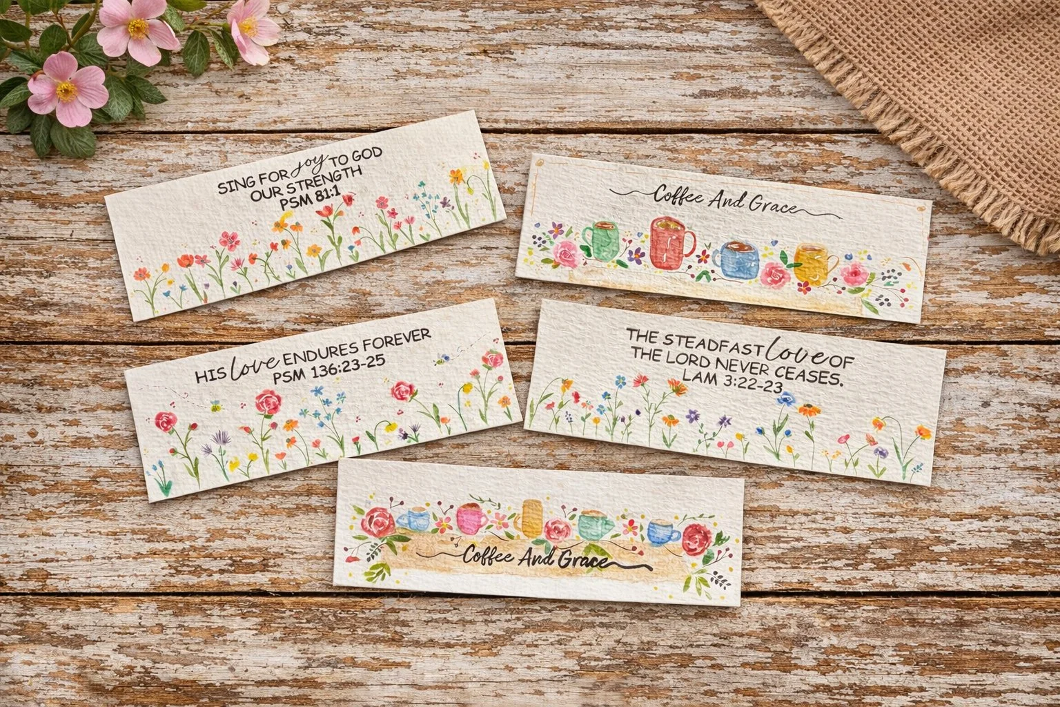 Hand Painted Watercolor Floral Bookmark