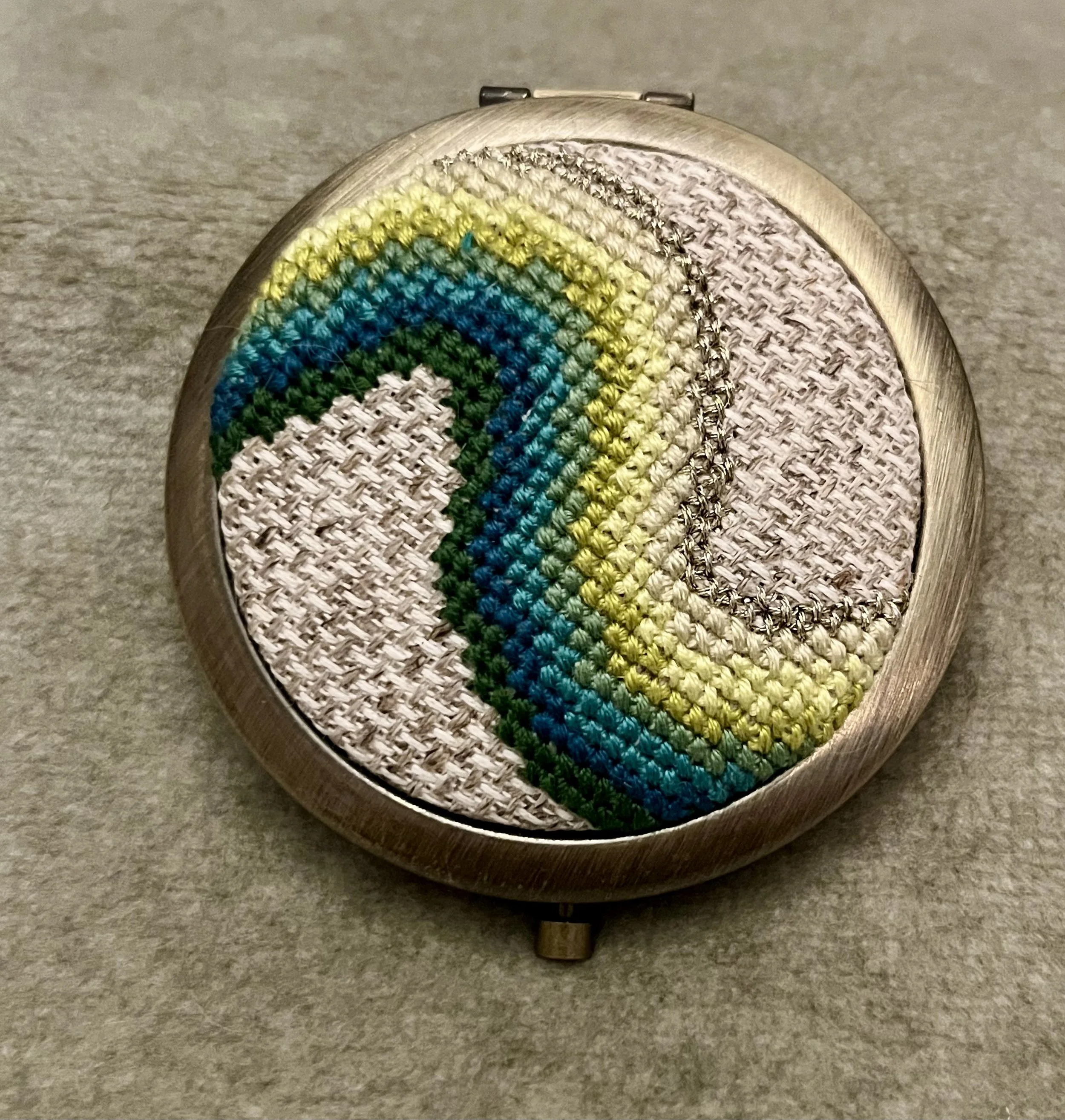 Teal Swirl Cross Stitch Compact Mirror