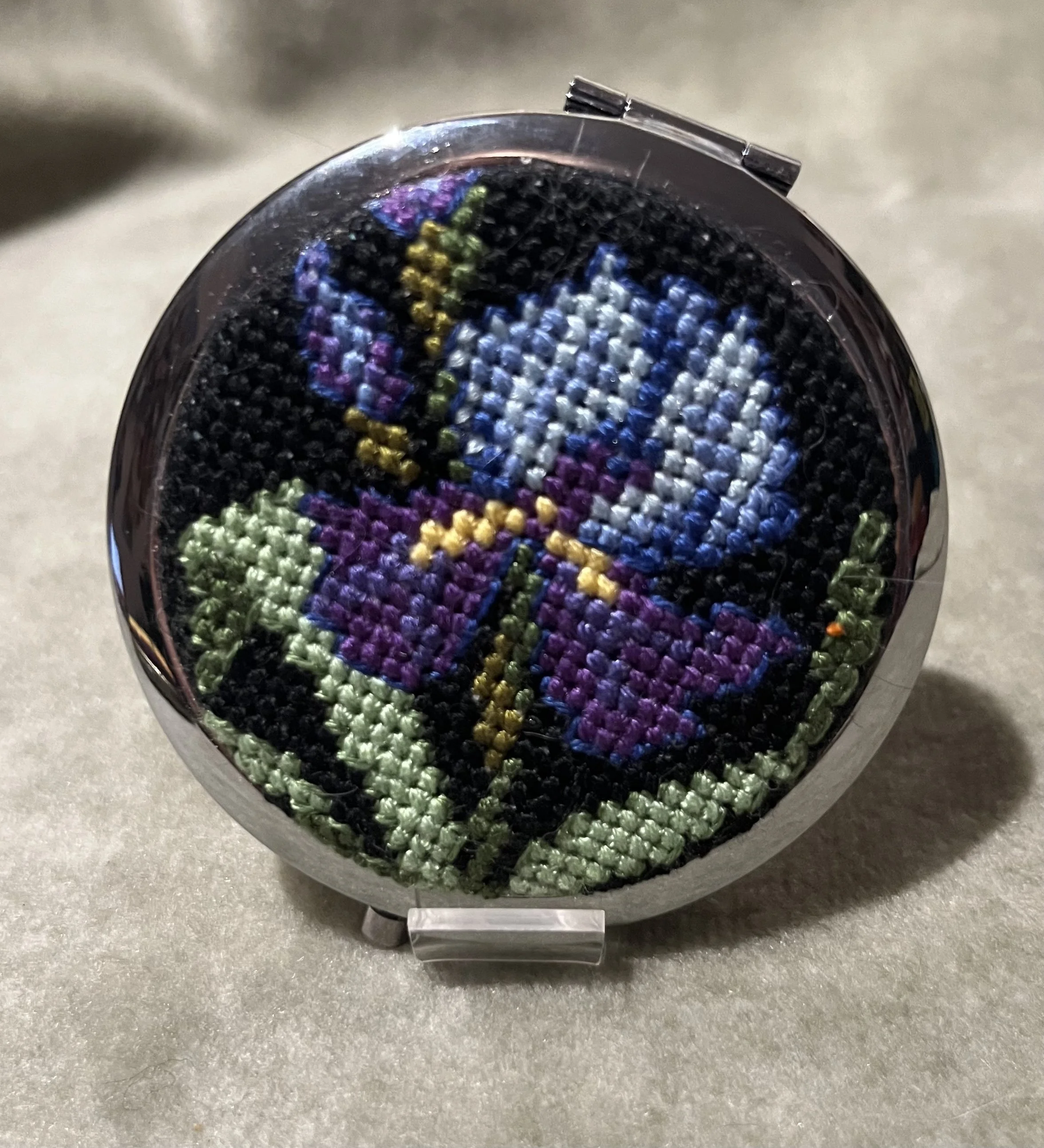 Iris Cross Stitch Compact Mirror