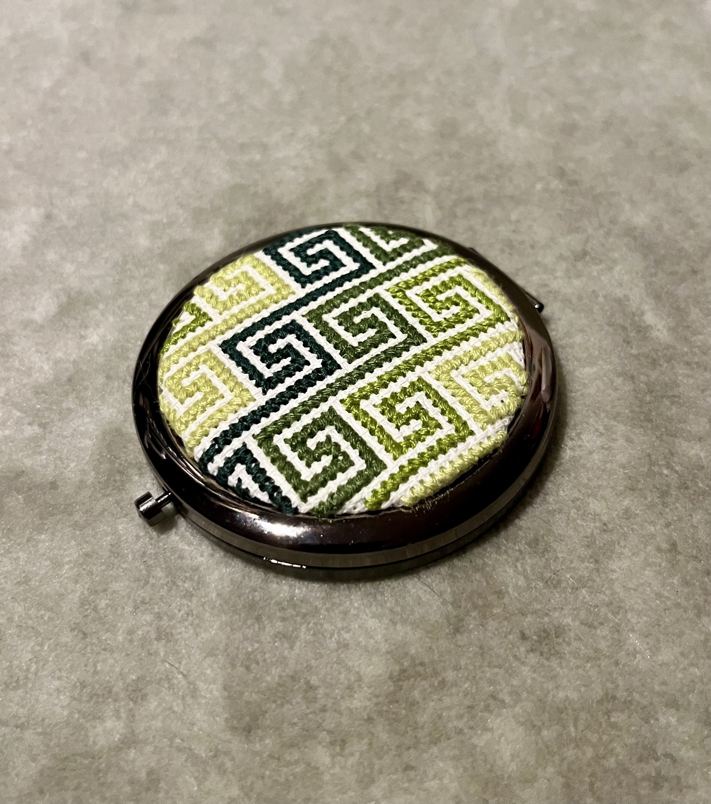 Green Spiral Cross Stitch Compact Mirror
