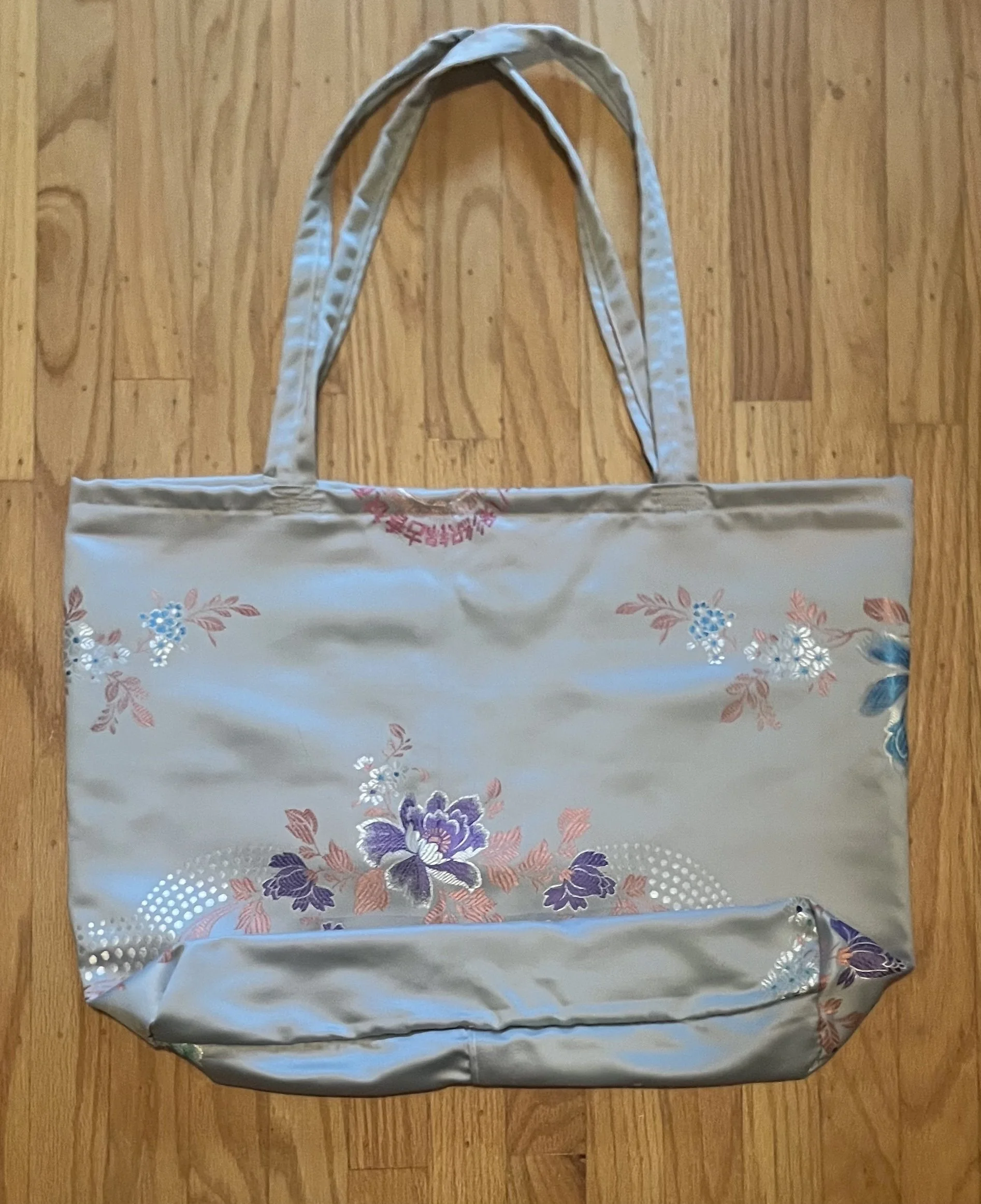 Blue Silky Floral Tote Bag