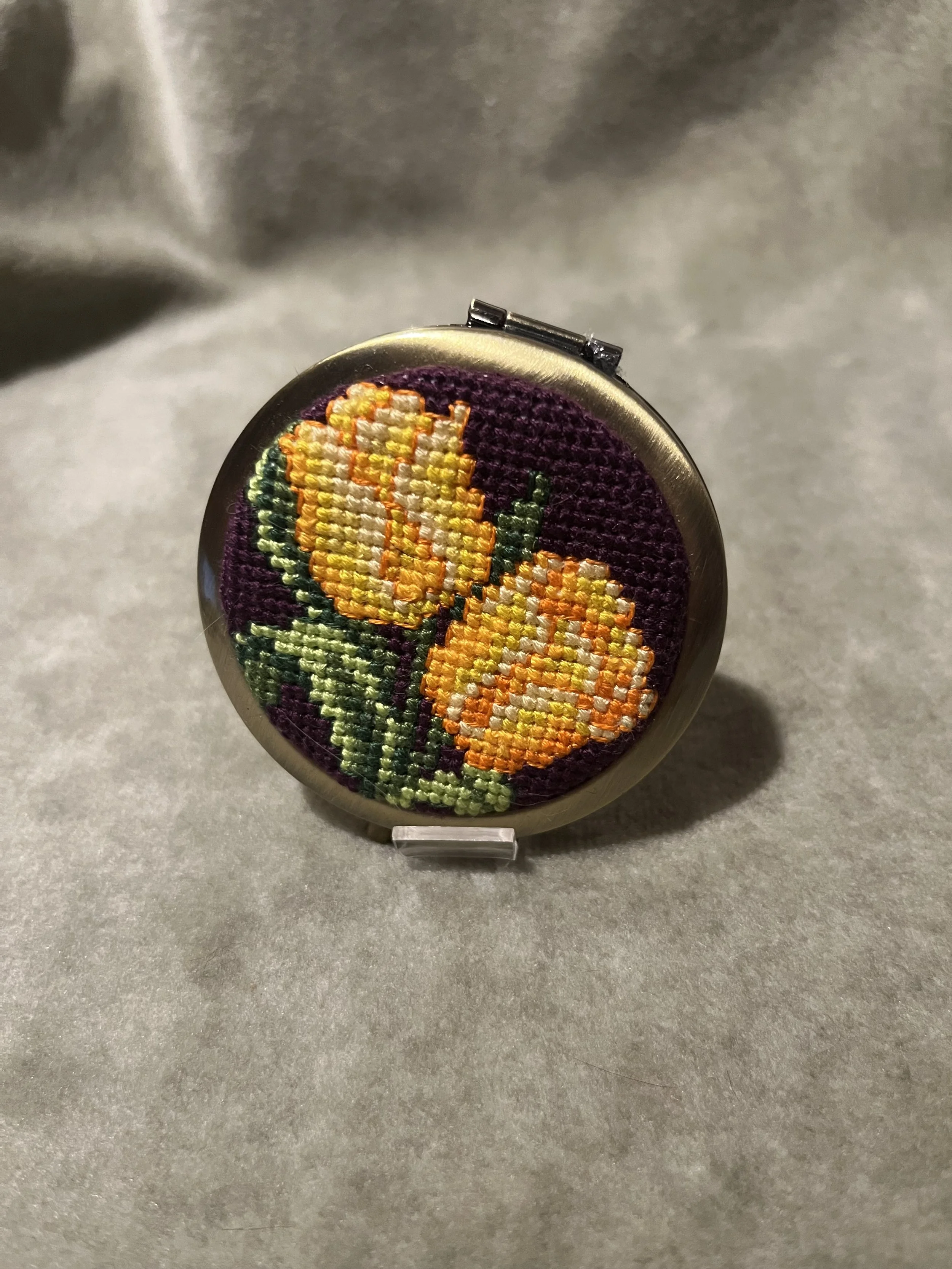 Yellow Tulips Cross Stitch Compact Mirror