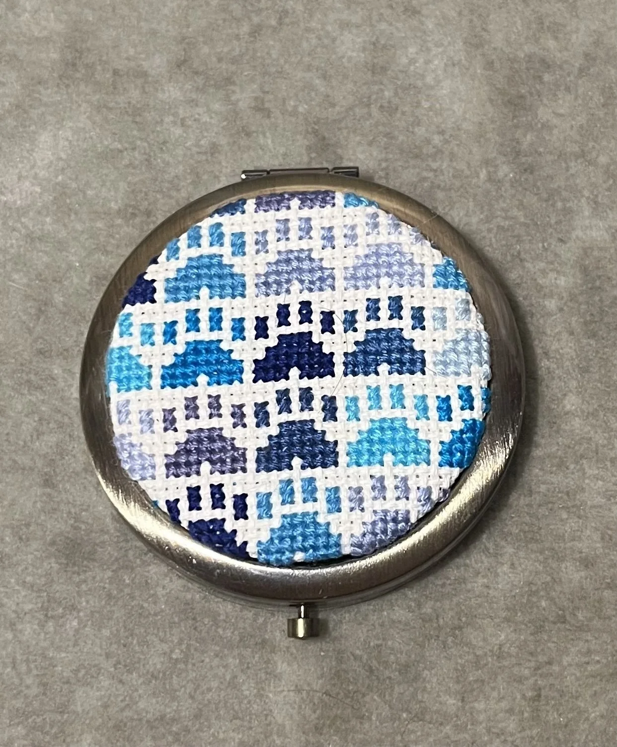 Blue Many Paws Cross Stitch Compact Mirror