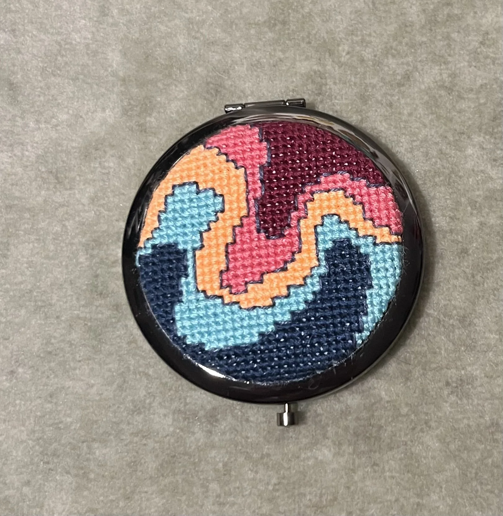 Topographical Map Cross Stitch Compact Mirror