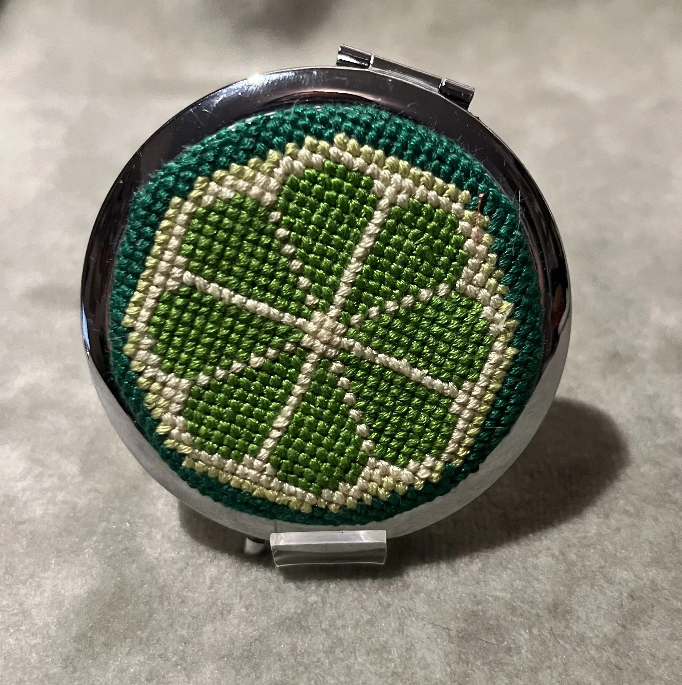 Lime Cross Stitch Compact Mirror