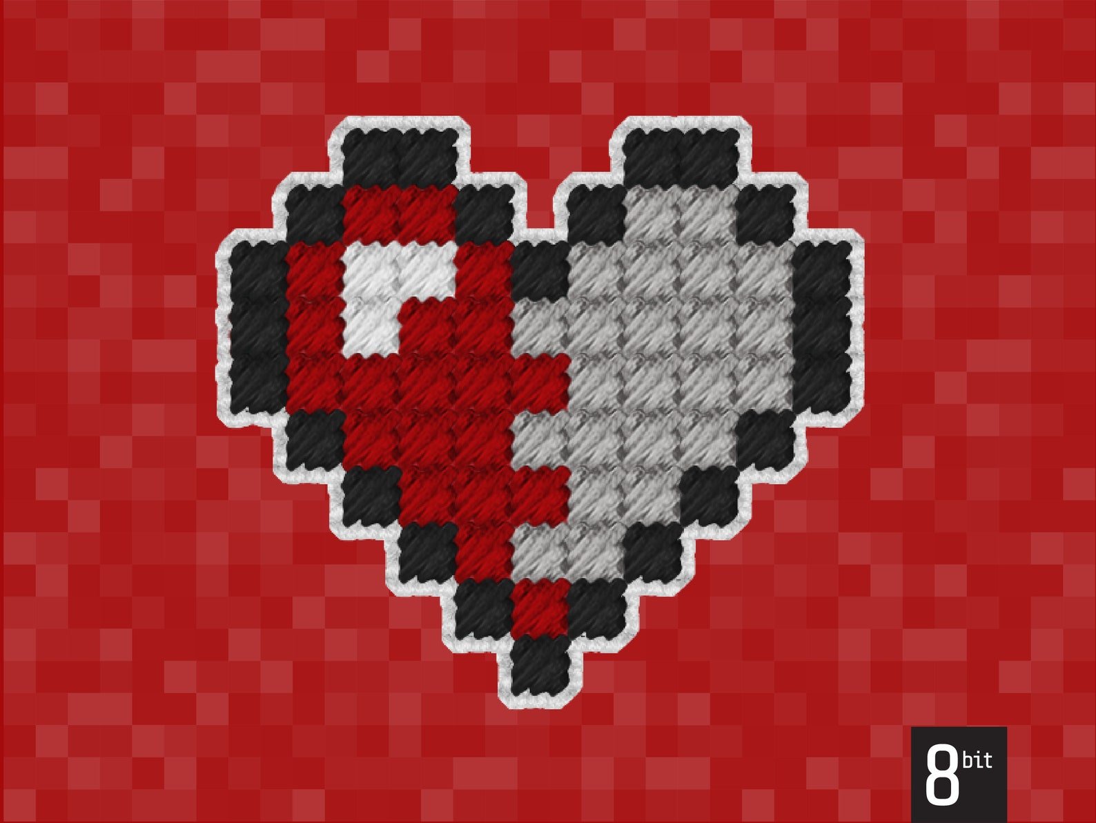 May include A pixelated heart with a red and gray color scheme. The he.jpg
