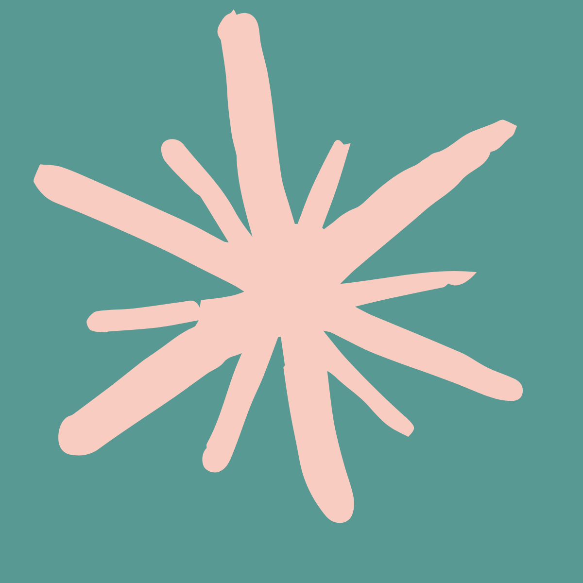Abstract illustration of a pink starburst shape on a teal background.