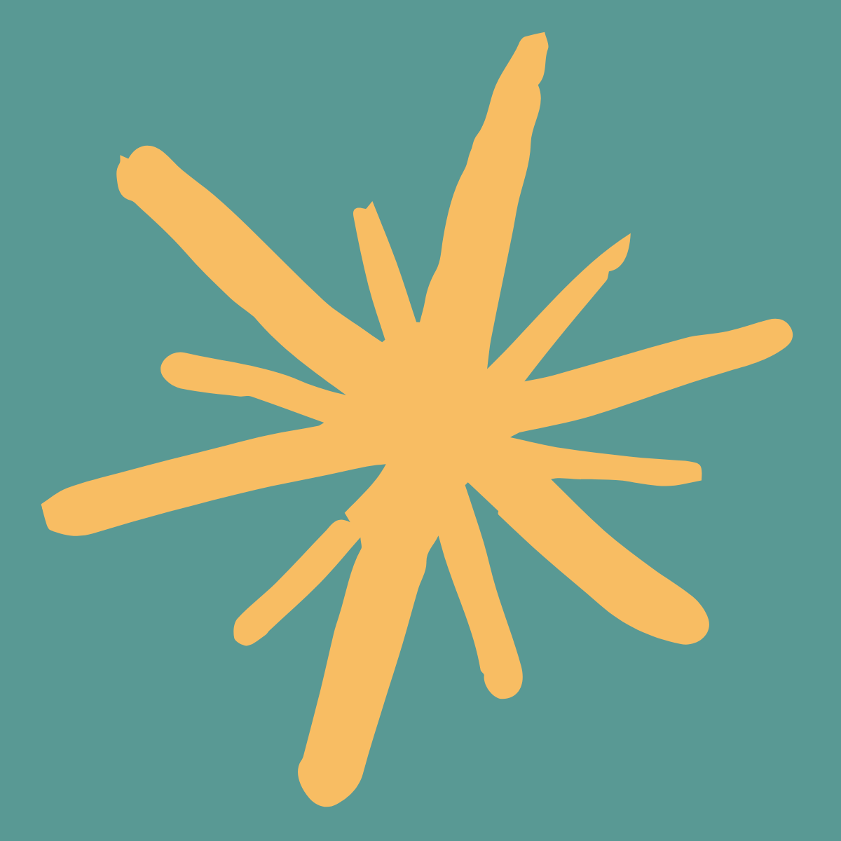 Abstract illustration of a yellow starburst shape on teal background.